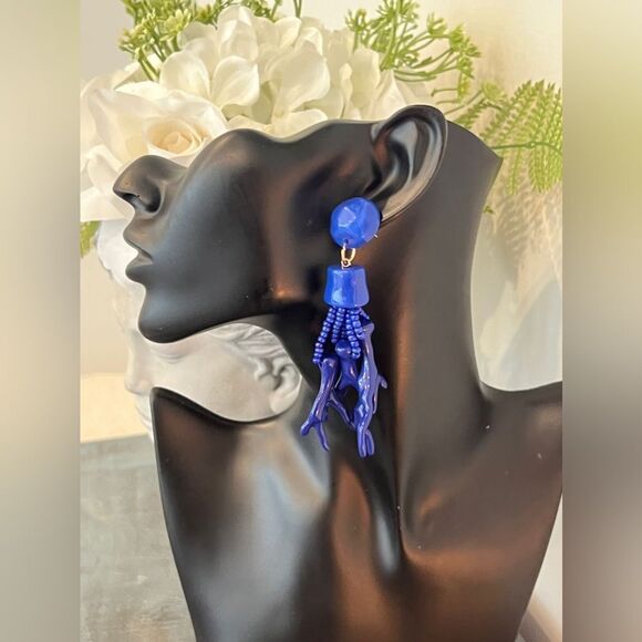 Bold Blue Coral-Inspired Dangle Earrings - Picture 6 of 6